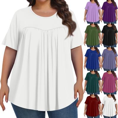 Γυναικεία μόδα casual μονόχρωμη στρογγυλή λαιμόκοψη με κοντό μανίκι Γυναικεία μπλουζάκια σε συν μέγεθος