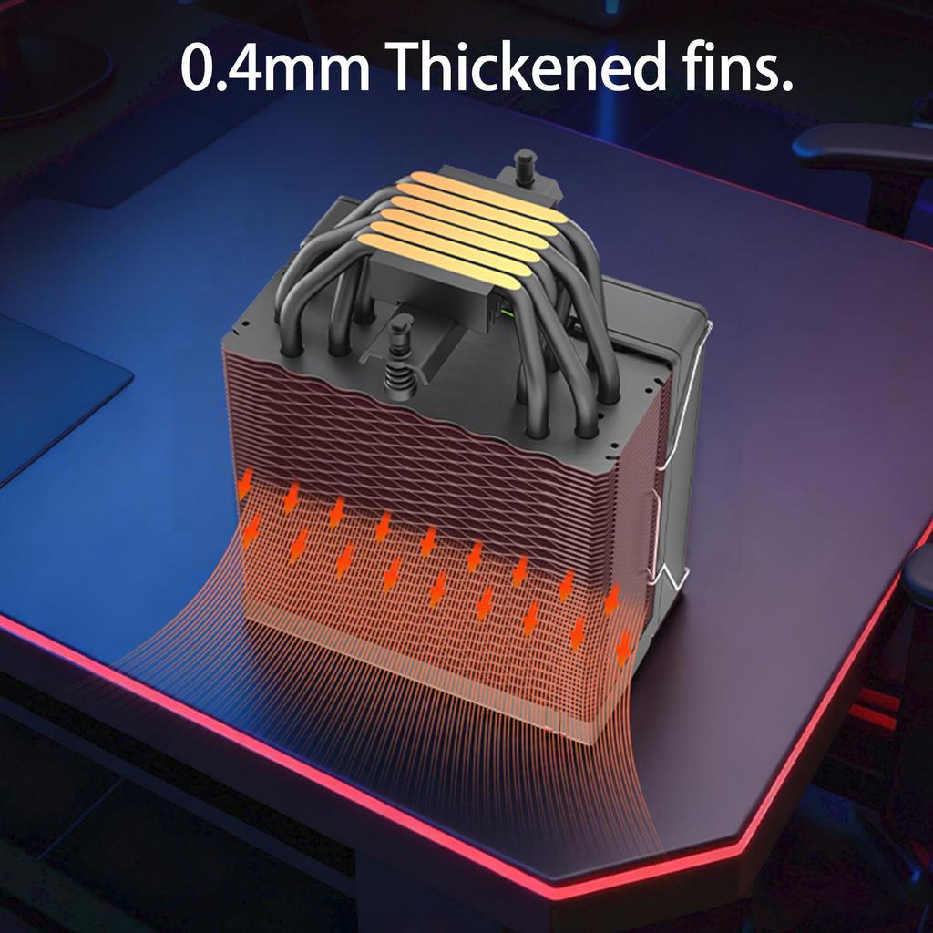 T6 CPU Cooler 6 Copper Pipe Air Cooler PC Processor Heatsink Coolers ARGB 4PIN PWM Processador Air Radiator Silent Fan For PC