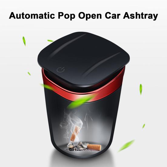 Glow in The Dark Car Ashtray Cup with LED Light Metal Liner Automatic Pop Sealing Ring for Smoke Control Portable