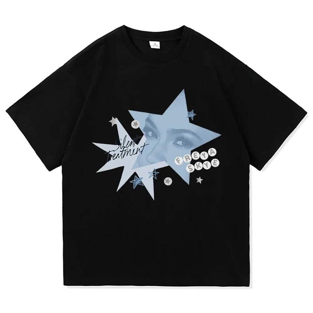 Freya Skye "Silent Treatment" Y2K Stern Grafik Oversized Streetwear Weißes T-Shirt für Modefans