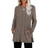 Women Tunic Tops Round Neck Long Sleeve Knit Tops with Side Pockets Solid Color Casual Striped Blouse