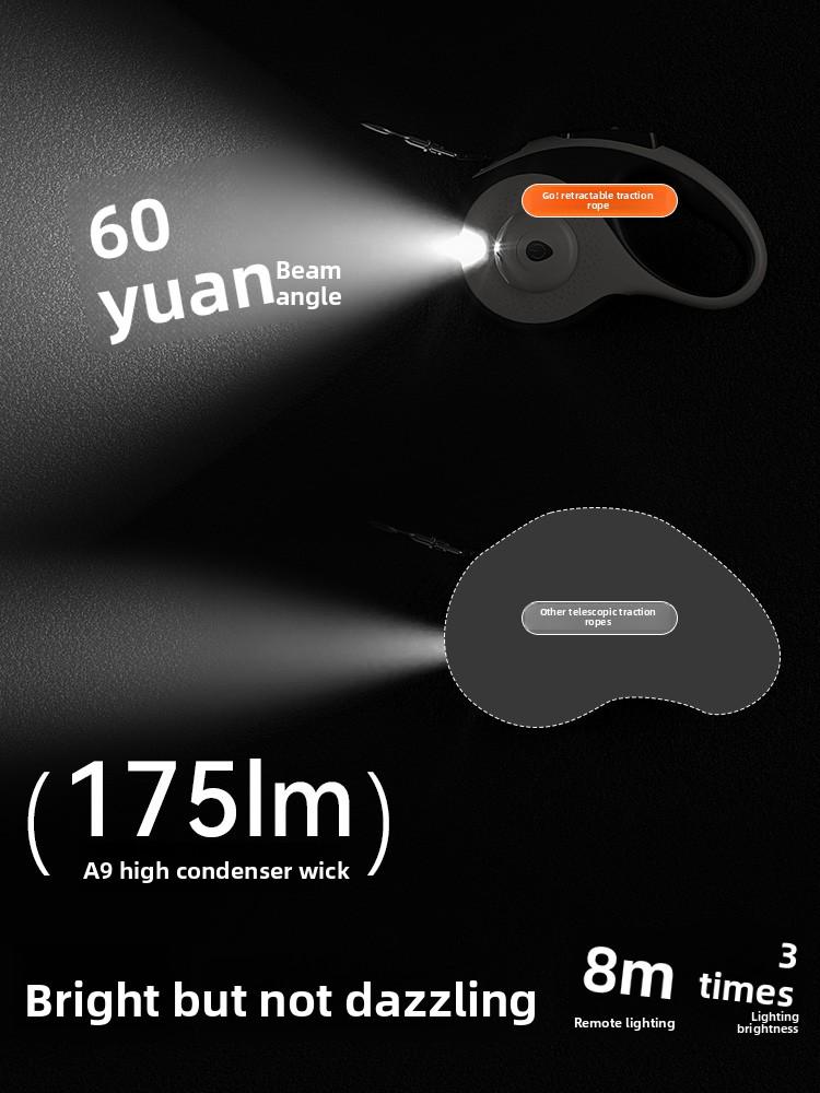 5M/8M Dog leash for medium, large and small dogs, with light and automatic retractable function, anti-burst dog walking rope