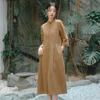 Women Vintage Spring Seven Sleeve Stand Button A-Line Pockets Women Dresses