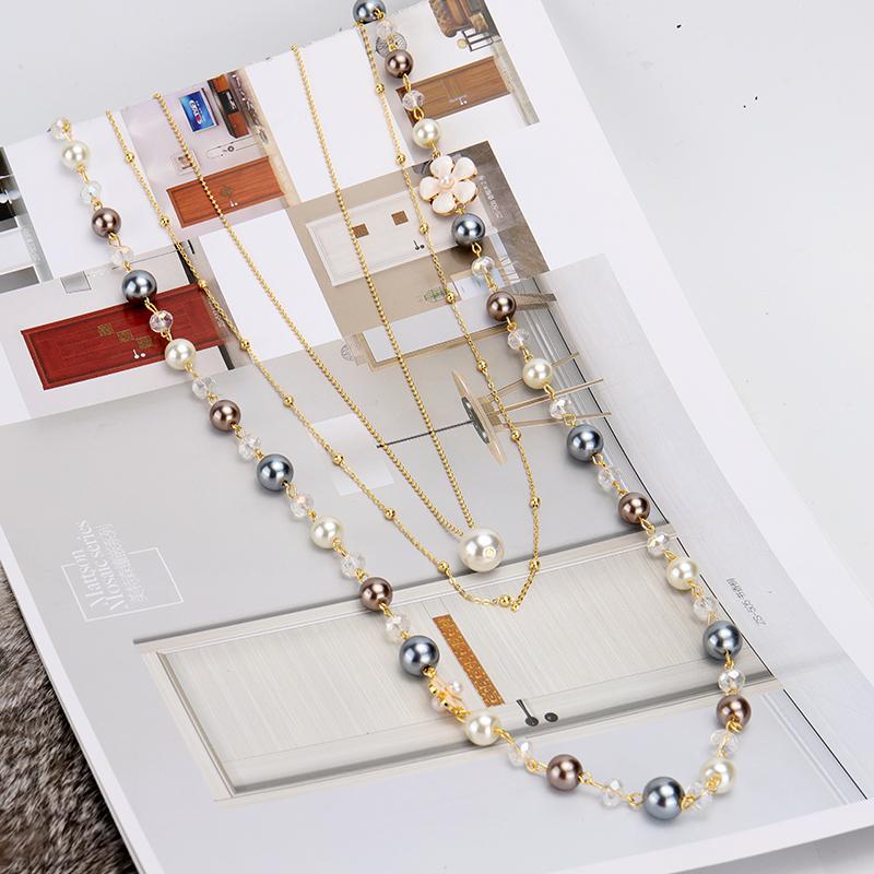 Dámský Vynikající Dlouhý Perlový Náhrdelník Nevěsta Svatby Dárek Šperky Květ Kamélie Perlové Svetrové Řetízky