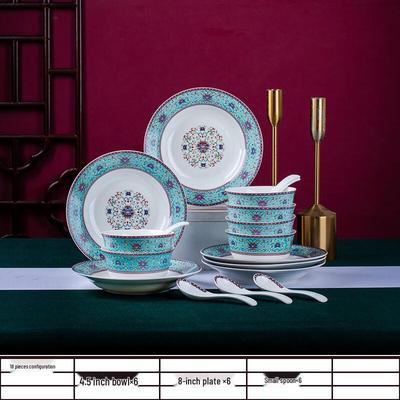 ZISIZ Jingdezhen Enamel Bone China 18-Piece Dinnerware Set