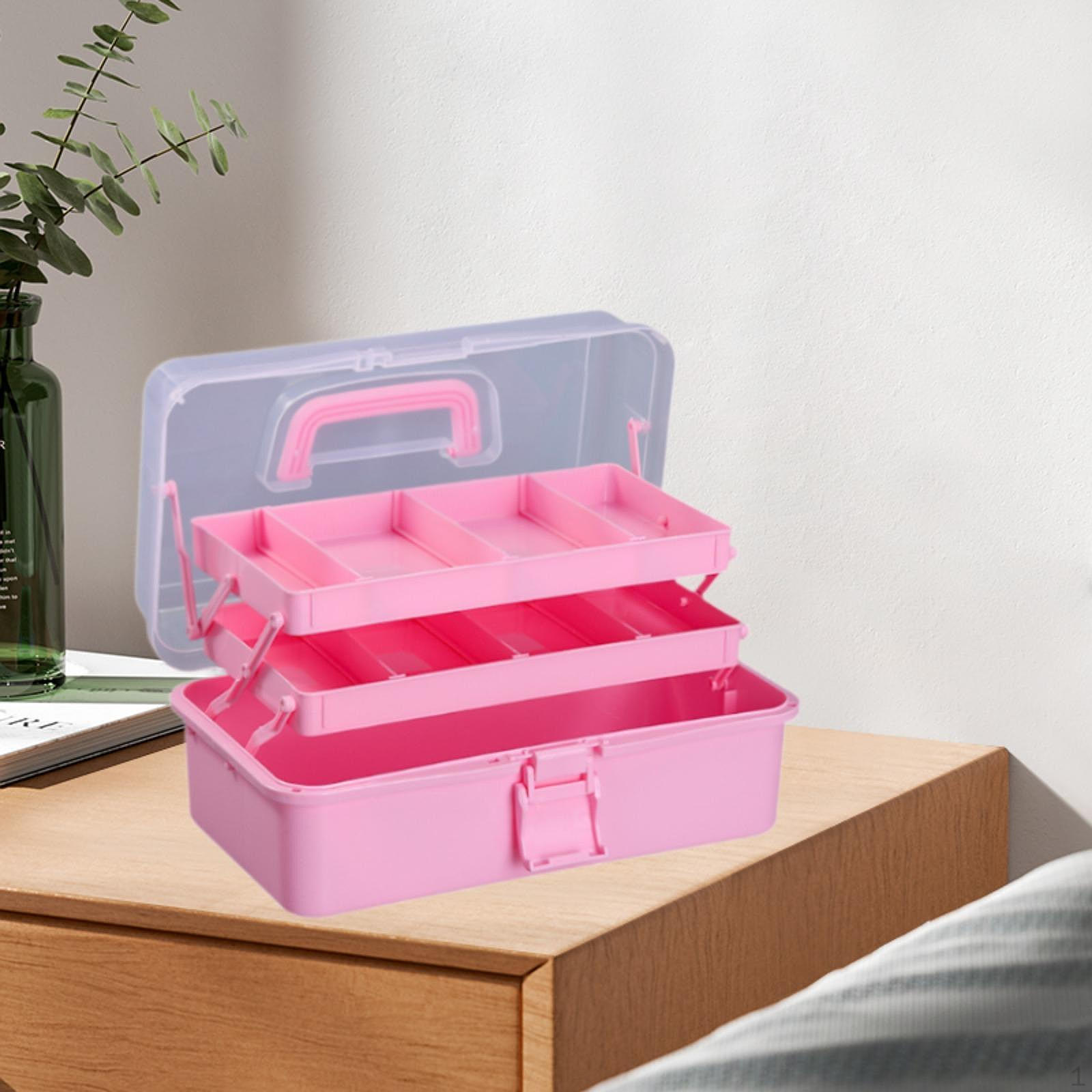 

3-слойный ящик для хранения, органайзер для поделок, аксессуары, штабелируемый многофункциональный контейнер, портативный набор розовый