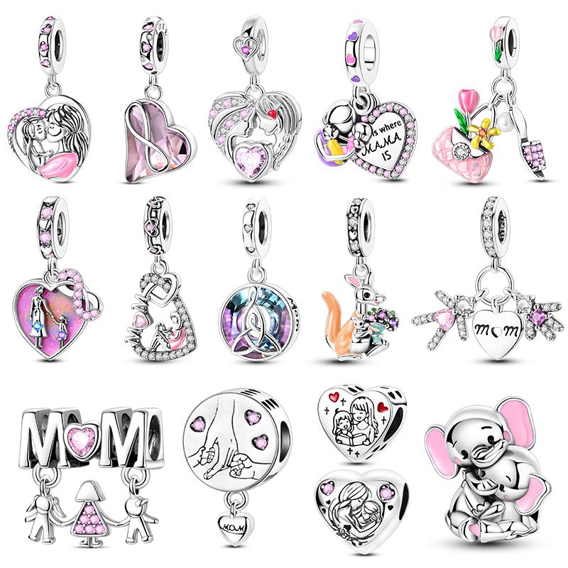 Copper Love Mother Heart Charms Beads Fit Original Bracelet Charm Diy Jewelry Gift For Woman