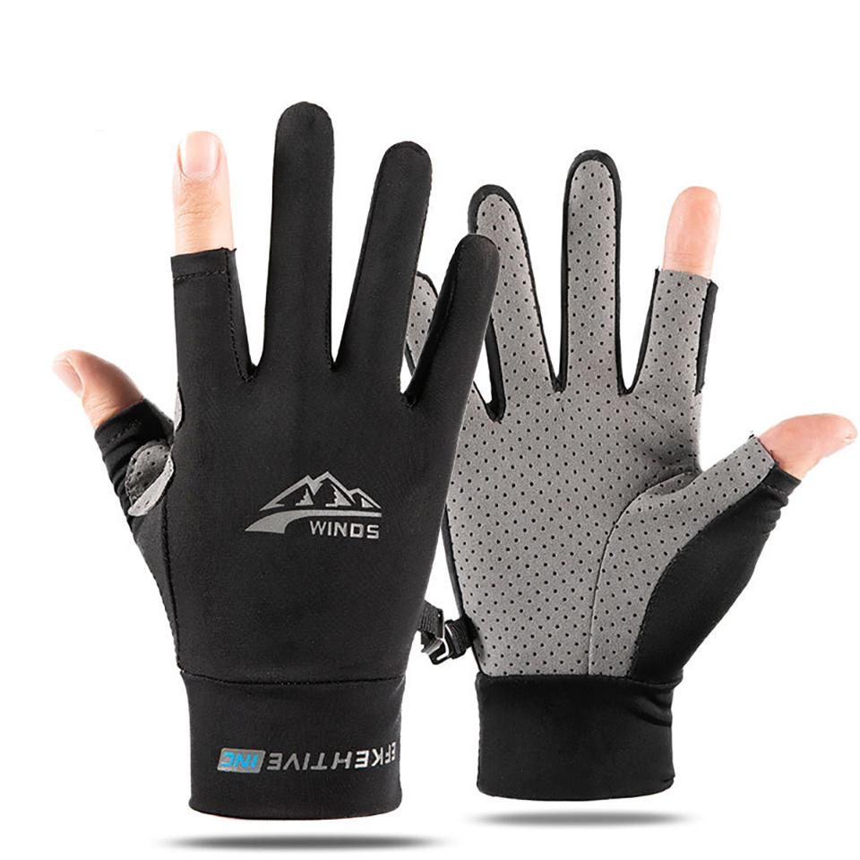 1 Paar Sommer-Eisseidenhandschuhe Atmungsaktiv Schnelltrocknend Dünn Zwei-Finger-Handschuhe Outdoor Radfahren Fahren Rutschfest Sonne Angeln