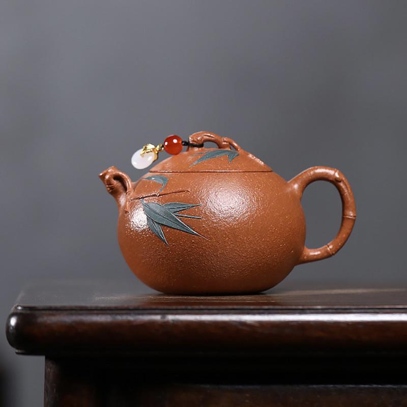 

Китайская традиция Исинский фиолетовый глиняный чайник Ручная работа Лист бамбука Чайник Сиши Бытовой красивый чайник Набор чайной посуды из циша 150 мл