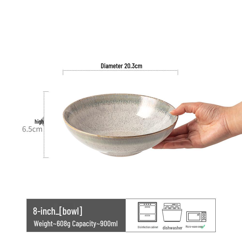 Japanese Retro Ceramic Open Bowl – Glossy Vegetable, Salad & Soup Bowl, Simple Large Tableware