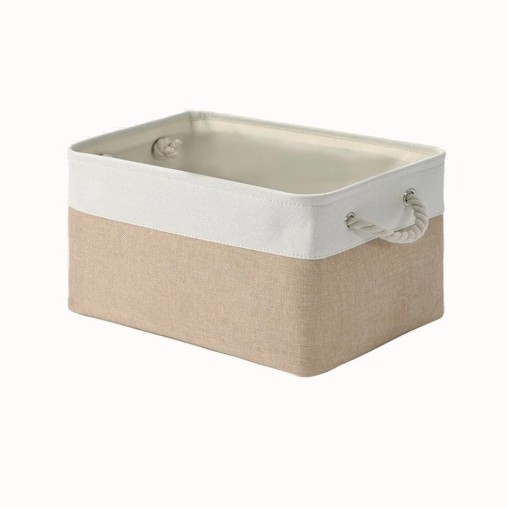 1pc Linen Fabric Storage Basket Two Colors Foldable Sundries Storage Box with Handle Large Capacity Uncovered Clothes Basket