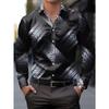 New Purple White Contrasting Geometric Stripe Men's Long Sleeved Shirt, Light Luxury Business Style Casual Shirt