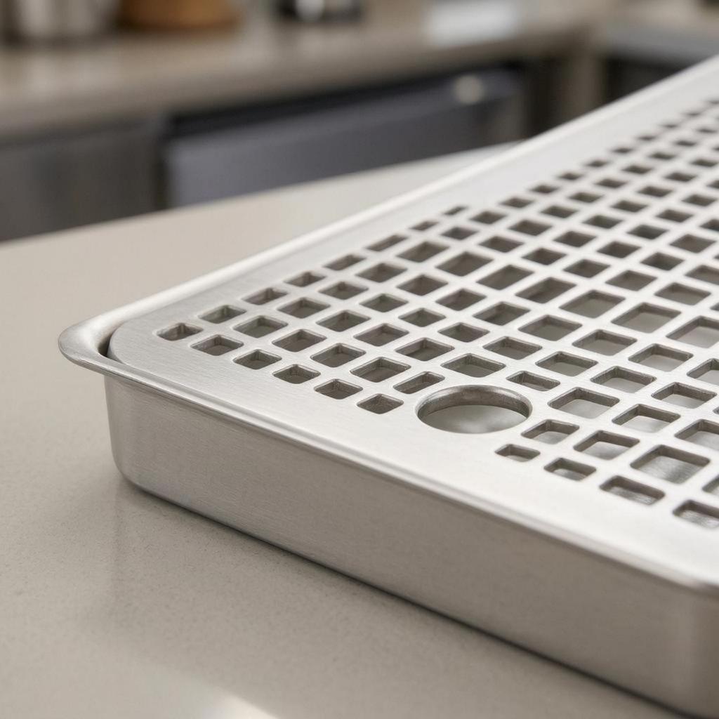 Stainless Steel Beer Drips Tray Raised Rims Perforated Rounded Corners