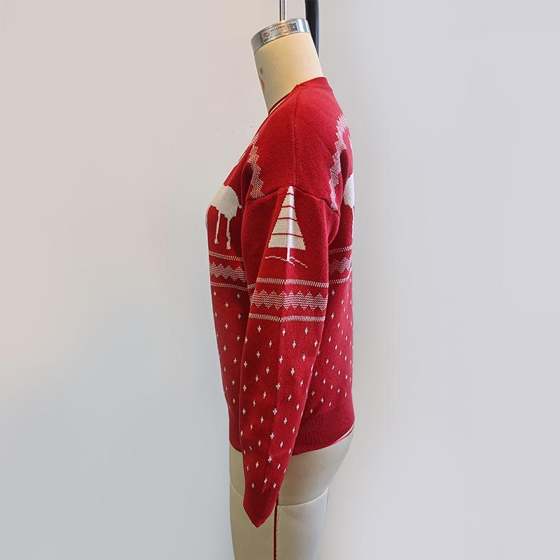 Autumn and Winter Women's Red Christmas Sweater Slouchy Wind Loose Outer Fashion Temperament Top