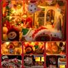 DIY Book Nook Wooden Christmas Doll House Kits Bookshelf Insert Decor With LED Light 3D Puzzle Assembly Model Bookend Xmas Gifts