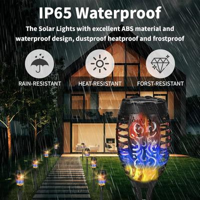 6PCS LED RGB Solar Flame Torch Lights, Flickering Effect Waterproof Outdoor Floor Lamps, Solar Powered Garden Lawn Path Yard Patio Decoration Lights