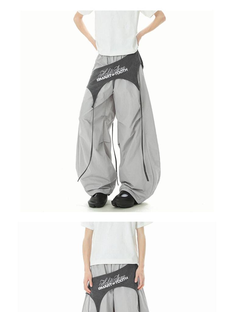 2025 Farbblock Schnelltrocknende Damen Hip Hop Fallschirmhose mit Kordelzug