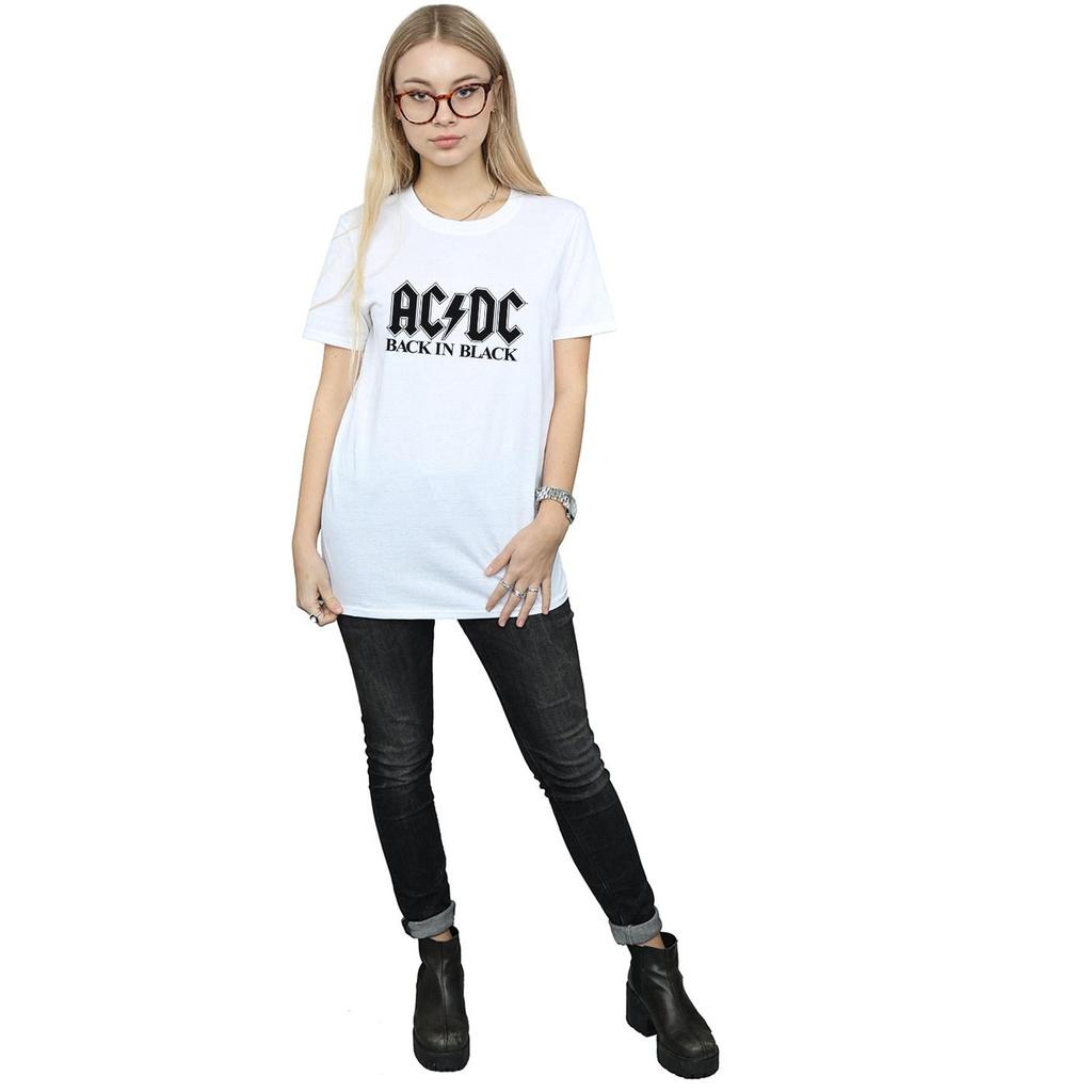 AC/DC Womens/Ladies Back In Black Logo Cotton Boyfriend T-Shirt