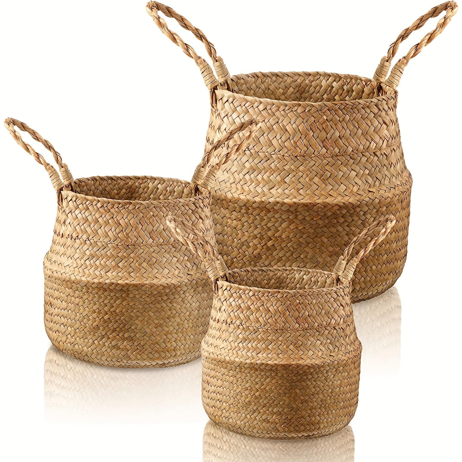 3Set of abdominal storage basket woven flowerpot stand with handle suitable for picnic groceries laundry natural color Shelf Baskets 3pcs 2263₽