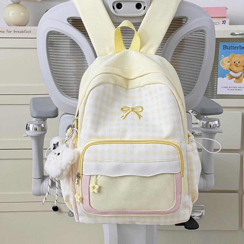 Schoolbag Japanese new high-value fresh and sweet plaid backpack, junior high school student schoolbag for women, lightweight and large-capacity
