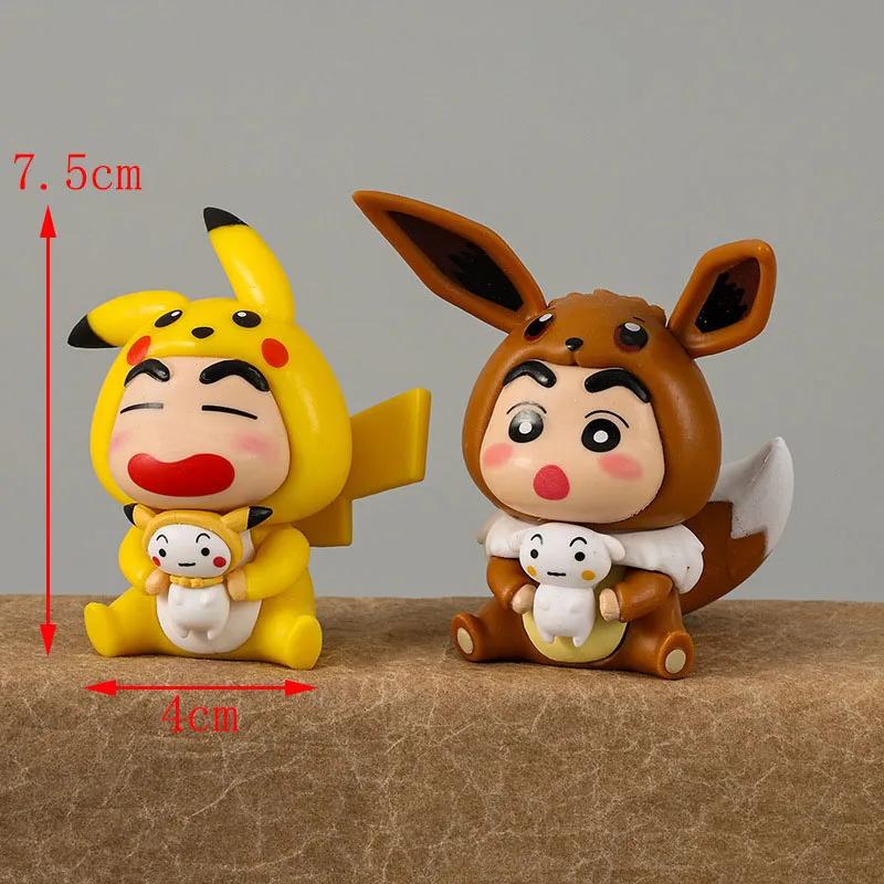 6Pcs/Set Q Version Anime Crayon Shin-chan Figure Shin-chan COS Pokmon Pikachu Action Figure Room Decorations PVC Collection Toy