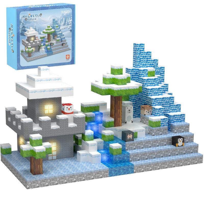 138Pcs Dream Ice And Snow World Magnetic Block Light Magnetic Assembly Building Block Magnetic Attraction Building Block Set 2Cm