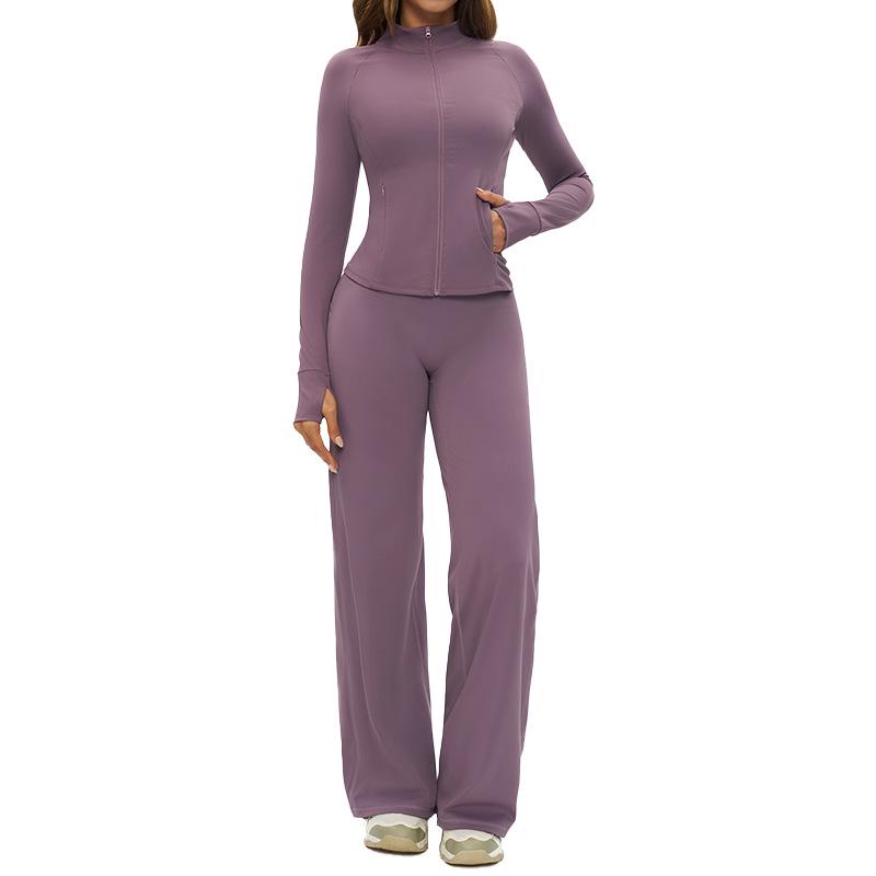 European-American Yoga Set: Brushed Wide-Leg Sportswear for Running & Fitness