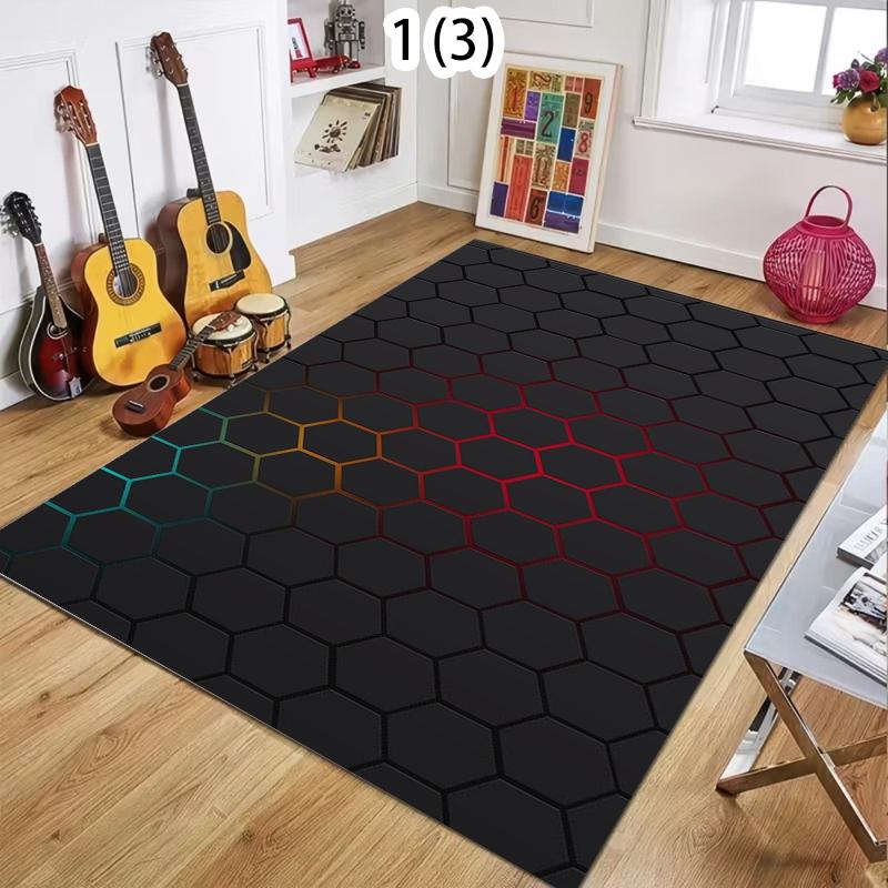 

Rug Carpet Mat Non-Slip Neon Gradient Hexagon Tech Area Rug Living Room Bathroom Kitchen Nursery Playroom Home Decor 40X60cm
