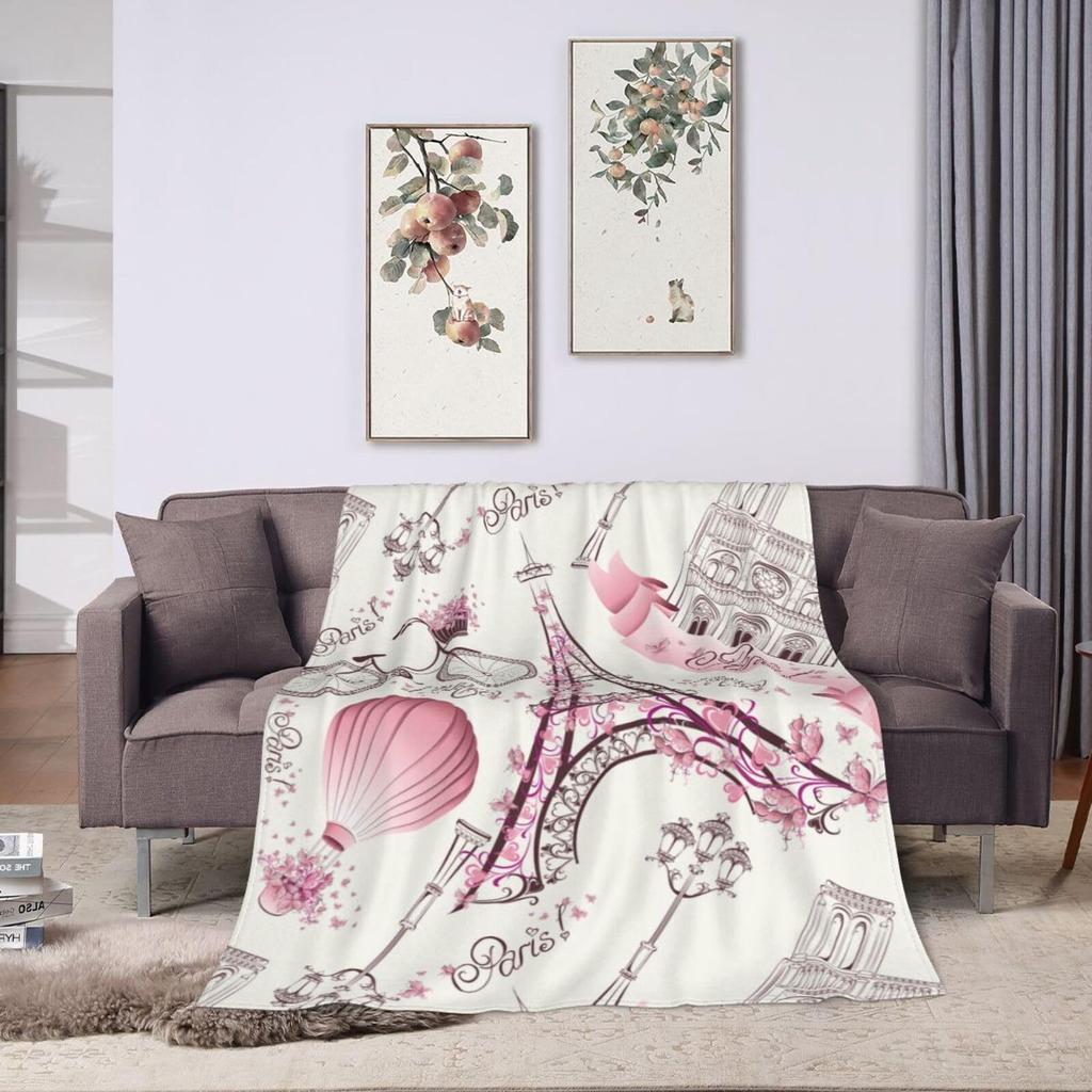 Pink Paris Tower Romantic Travel Flannel Pink Girl Blanket Soft Plush Sofa Nap Blanket