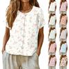 Chemise pour femme style vintage à col Henley boutonnée sur le devant, manches courtes, légère, décontractée, avec motif floral