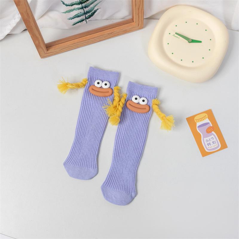 Girls' Cute Pink Knee-High Slouch Socks with Quirky Braids - Summer Thin Edition