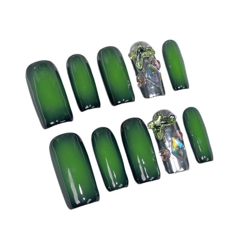 Stylish Press-On Nails With Blush Effect Starry Butterfly Design Medium-Long Square Shape Handmade Wearable Nail Tips