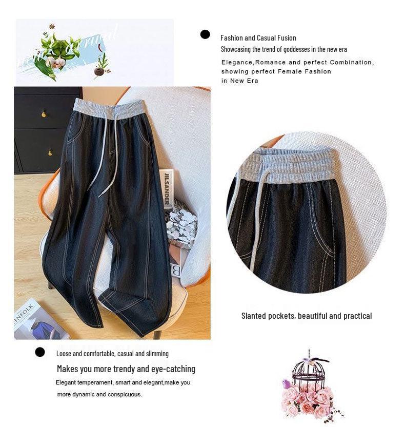 Plus Size Elastic Waist Wide-Leg High-Waisted Floor-Length Jeans for Women