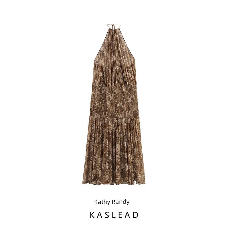 Kaslead New Arrival Women's Clothing Fashion Style Fashion Minimalist Print Hanging Collar Dress 3754825