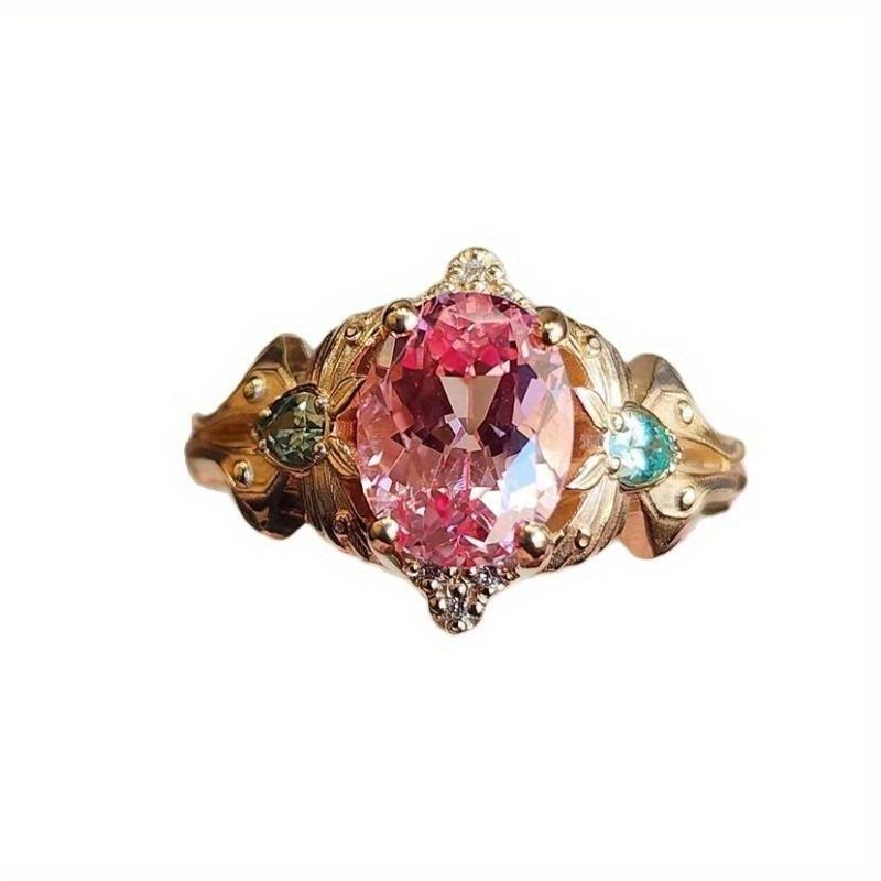 1pz Anello di Lusso alla Moda con Fiori Incastonato con Zirconi Sintetici Rosa