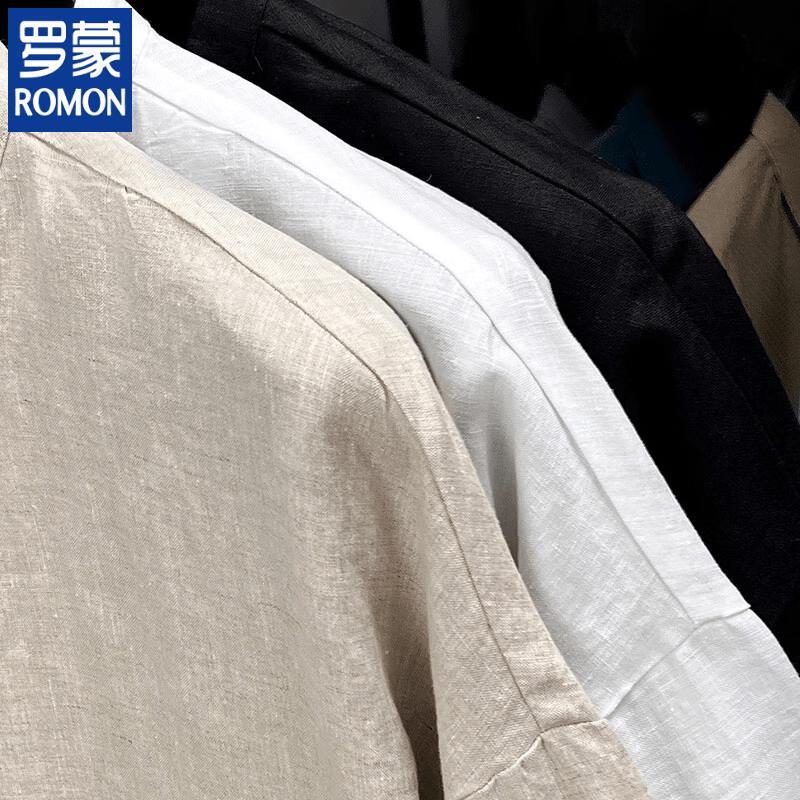 ROMON Men's Pure Linen Chinese Style Short-Sleeve Shirt