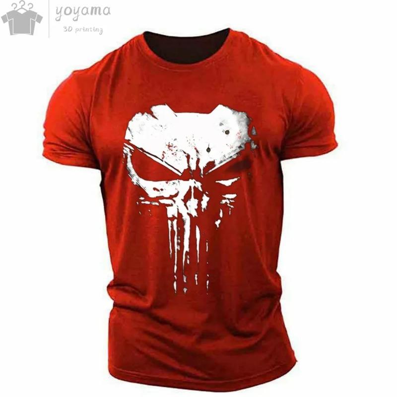 Men's T-shirt 3d printed military patriotic skull O-neck T-shirt, oversized T-shirt, short-sleeved T-shirt, men's sportswear top