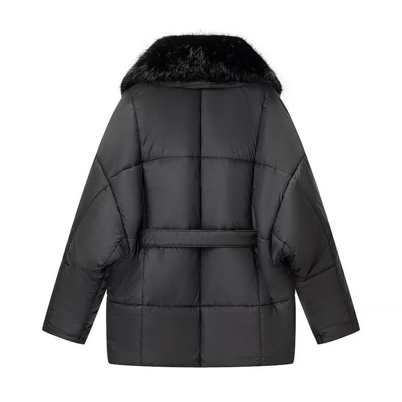Womens Thick Cotton Puffer Coat With Fur Collar Belt Winter Commute Style