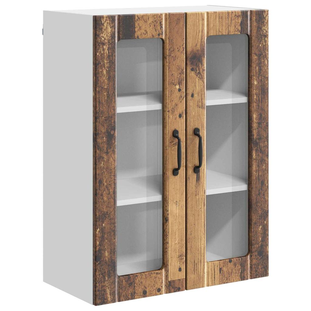 Wall Mounted Glass Cabinet LUCCA Reclaimed Wood Style 60 X 31 X 80 Cm Particleboard