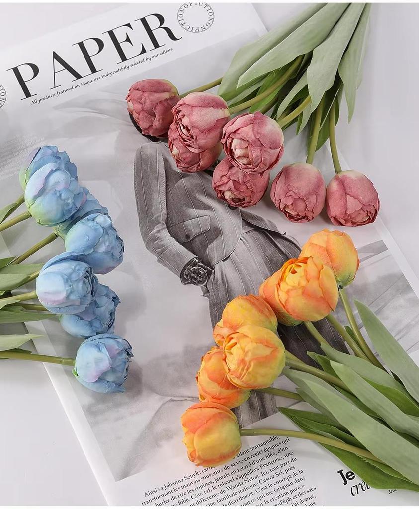 7 Heads High Quality Artificial Silk Cloth Tulip Flower Bundle For Wedding