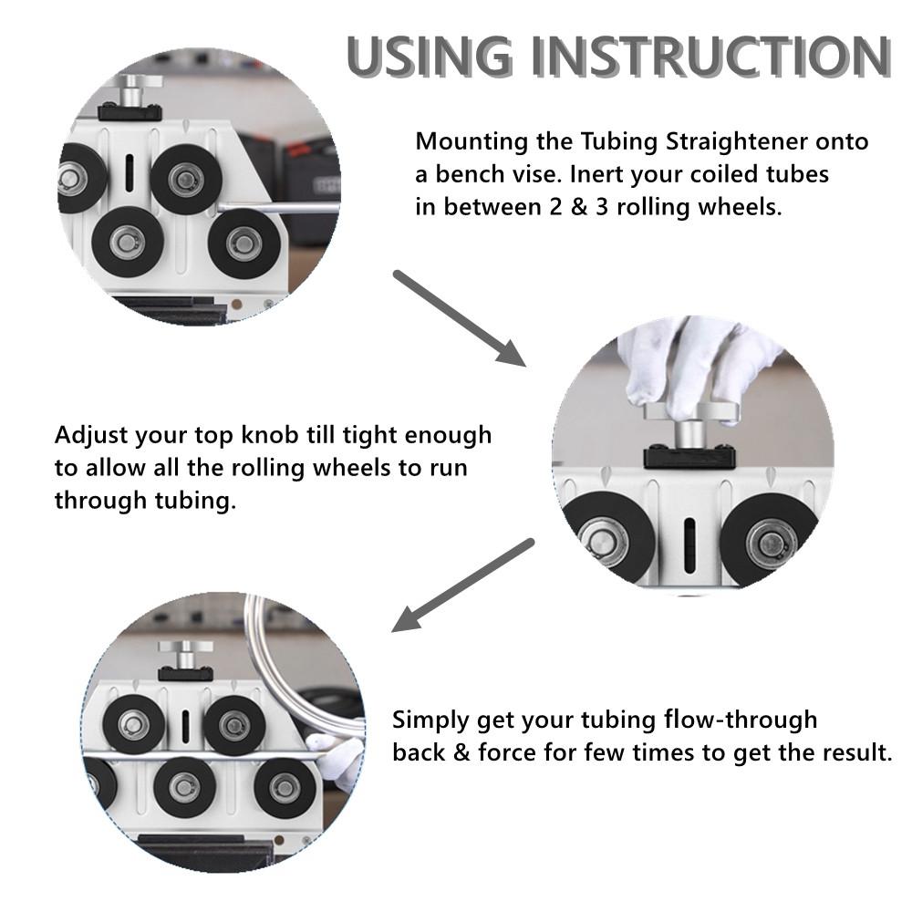 Adjustable Brake Fuel Line Tubing Straightener For 3/16" To 1/2" Diameter Bent Copper, Stainless Steel or Aluminum Tubing
