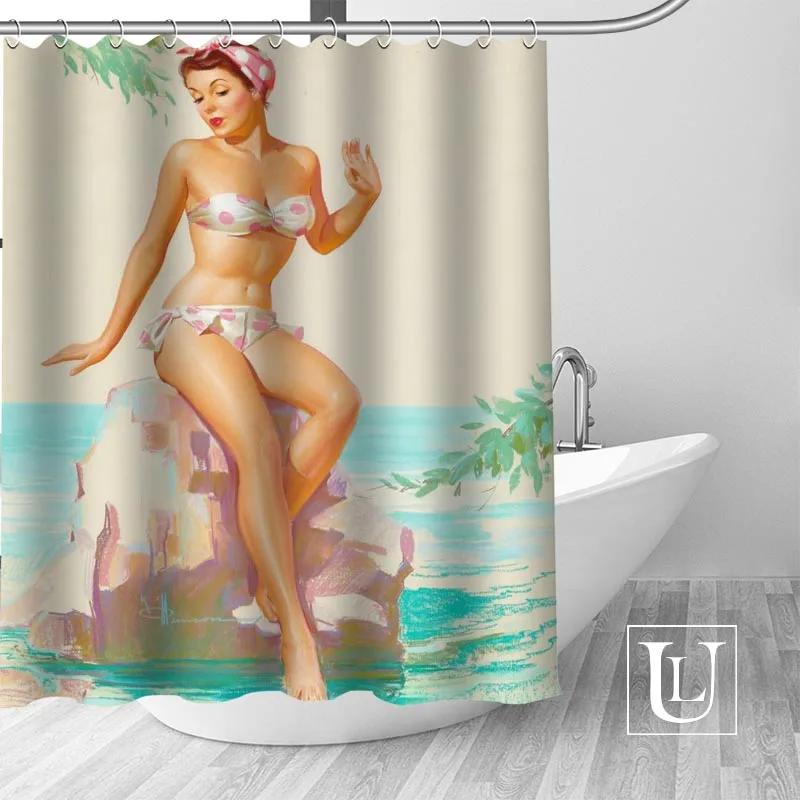 Big Sale New Custom pin up girl Modern Shower Curtain with Hooks bathroom Waterproof Polyester Fabric