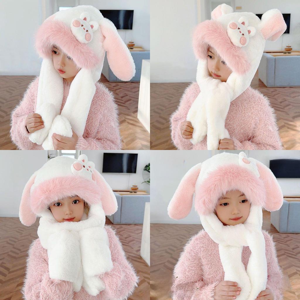 Cute Rabbit Ears Kids Winter Hat With Moving Ears And Warm Fleece For Girls Age 2 To 12