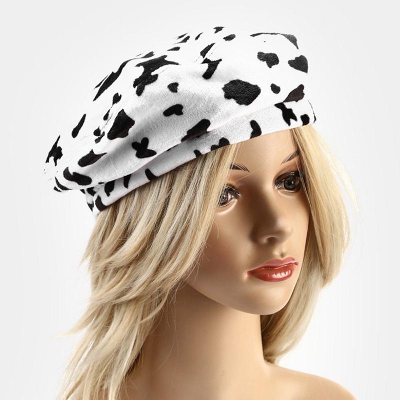 Fashion Warm Beanie Artist Painter Korean Cotton Ladies Women Autumn and Winter British Vintage Zebra Cow Beret Cap Girls Hat