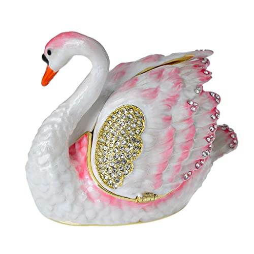 

Swan Trinket Box, Animal Jewelry Box with Small Pink Swan Figurine, Gold-Plated Crystal Enamel Bird Home Decor for Women
