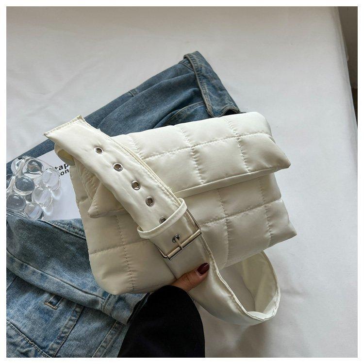 Rhombus Embroidery Thread Soft Pu Shoulder Big Bag 2025 Spring and Summer New Retro Underarm Bag Fashionable Women's Bag