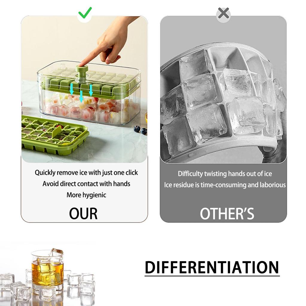 Iskubsbricka med lock, skopa och behållare 64 fack formar snabb insamling av iskuber