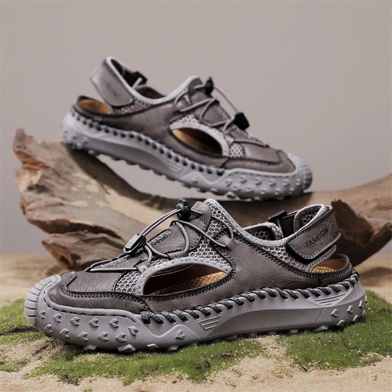 Fashion Brown Size 48 Summer Men Sandals Genuine Leather Mens Casual Shoes Outdoor Sandals for Men Beach Shoes Roman Handmade Mesh