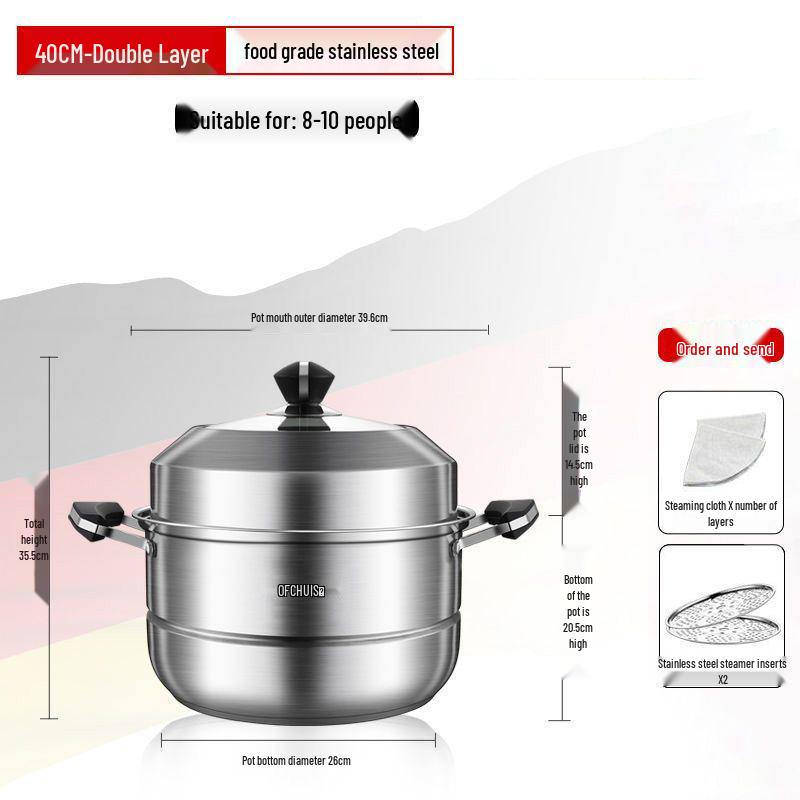 Large 304 Stainless Steel Three-Layer Household Steamer for Induction and Gas Stoves