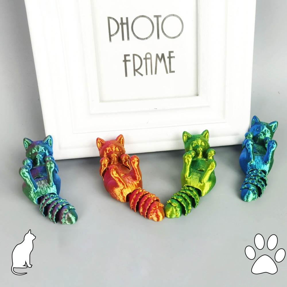 3D Printing Lying Posture Cute Cat Toy Funny Simulation Cat Animal Joints Movable Figure Model Desktop Ornament Kids Toy Gift